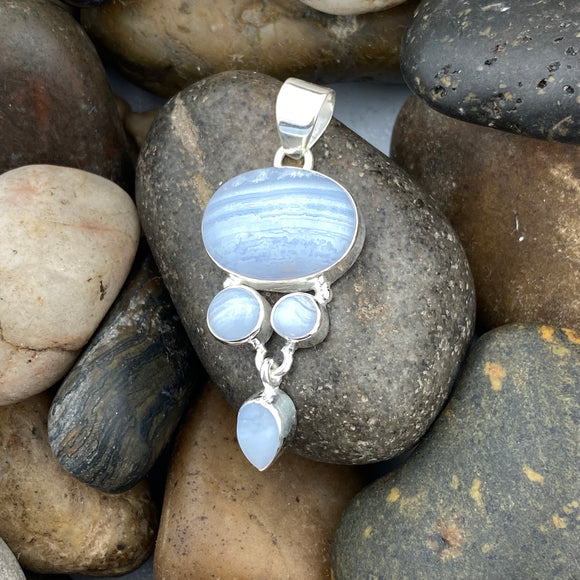 Blue Lace Agate Pendant 33 - Silver Street Jewellers