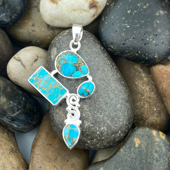 Blue Copper Turquoise Pendant 323 - Silver Street Jewellers