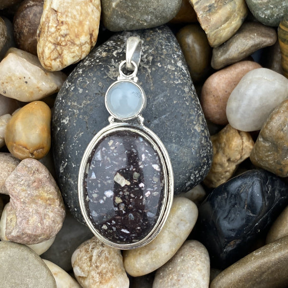 Crinoid Fossil and Moonstone pendant set in 925 Sterling Silver