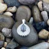 Grey Moonstone and White Topaz pendant set in 925 Sterling Silver
