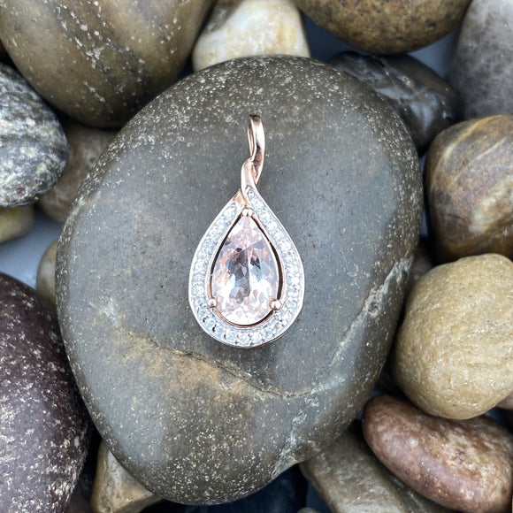 Rose Gold Finish Morganite and Zircon pendant set in 925 Sterling Silver