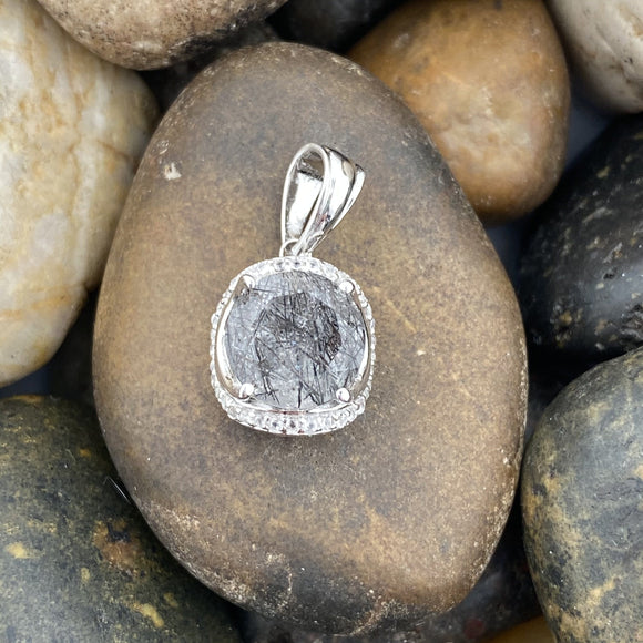 Tourmalated Quartz and White Topaz pendant set in 925 Sterling Silver