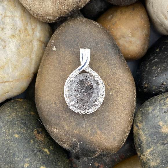 Tourmalated Quartz and White Topaz pendant set in 925 Sterling Silver