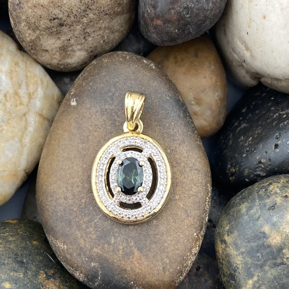 14K Gold Vermeil Green Tourmaline and White Topaz pendant set in 925 Sterling Silver