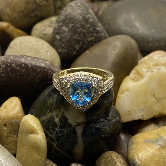 14K Gold Vermeil Swiss Blue Topaz and White Topaz ring set in 925 Sterling Silver
