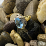 14K Gold Vermeil Blue Topaz and White Topaz ring set in 925 Sterling Silver