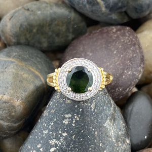 14K Gold Vermeil Finish Chrome Diopside and White Topaz ring set in 925 Sterling Silver