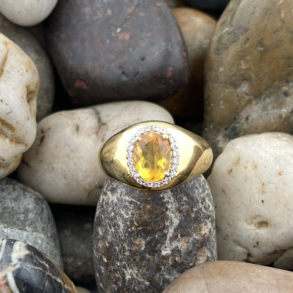 14K Gold Vermeil Citrine and White Topaz ring set in 925 Sterling Silver