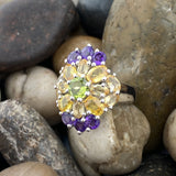 Citrine, Peridot, Amethyst and Yellow Sapphire ring set in 925 Sterling Silver