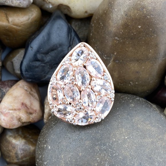 14K Rose Gold Vermeil Finish Morganite and White Topaz ring set in 925 Sterling Silver