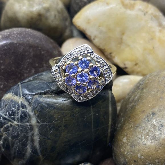 14K Gold Vermeil Tanzanite and White Topaz ring set in 925 Sterling Silver