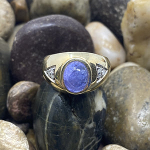 14K Gold Vermeil Tanzanite and Diamond ring set in 925 Sterling Silver